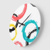 Kleurrijke, koele, moderne, trendy penseelcirkels grote klok (Hoek)