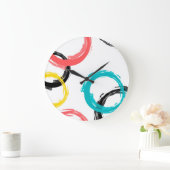 Kleurrijke, koele, moderne, trendy penseelcirkels grote klok (Huis)