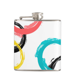 Kleurrijke, koele, moderne, trendy penseelcirkels heupfles