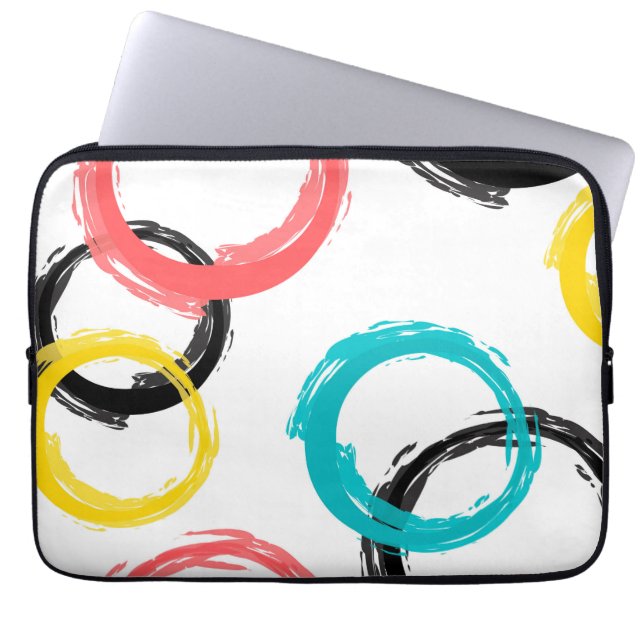Kleurrijke, koele, moderne, trendy penseelcirkels laptop sleeve (Voorkant)