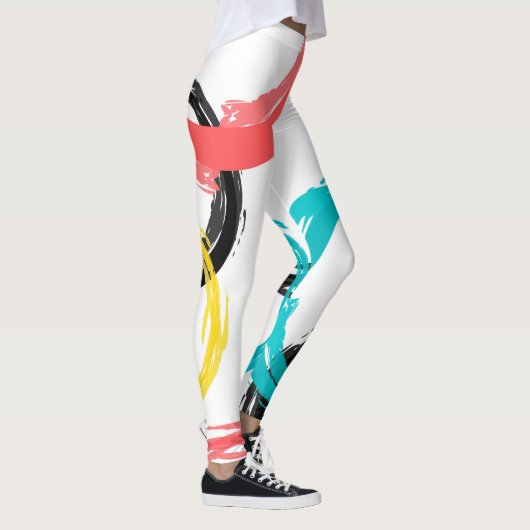 Kleurrijke, koele, moderne, trendy penseelcirkels leggings (Rechts)