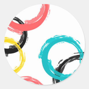 Kleurrijke, koele, moderne, trendy penseelcirkels ronde sticker