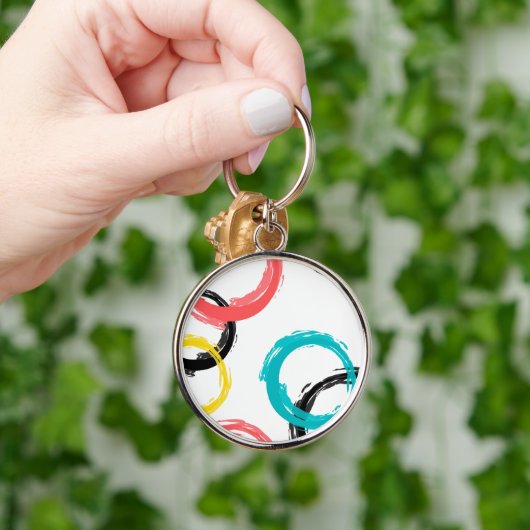 Kleurrijke, koele, moderne, trendy penseelcirkels sleutelhanger (Hand)