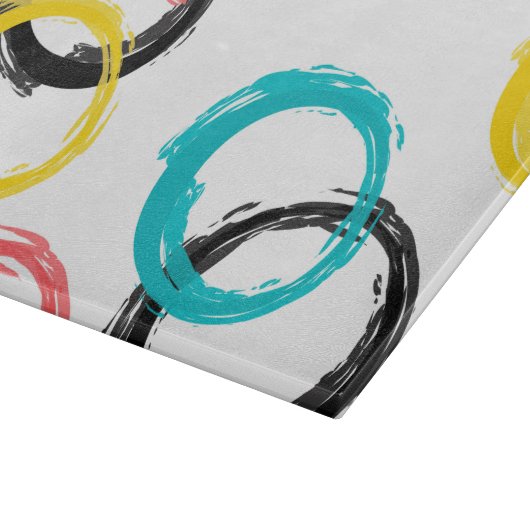 Kleurrijke, koele, moderne, trendy penseelcirkels snijplank (Hoek)