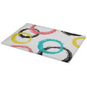 Kleurrijke, koele, moderne, trendy penseelcirkels snijplank (Hoek)