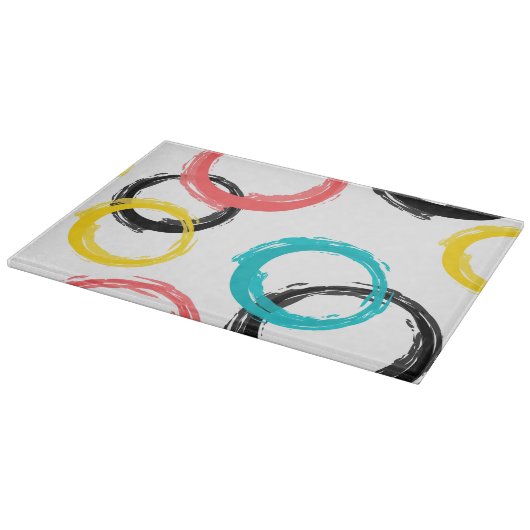 Kleurrijke, koele, moderne, trendy penseelcirkels snijplank (Hoek)