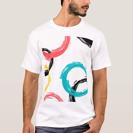 Kleurrijke, koele, moderne, trendy penseelcirkels t-shirt (Voorkant)