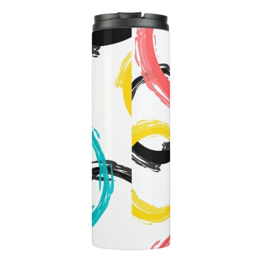 Kleurrijke, koele, moderne, trendy penseelcirkels thermosbeker (Achterkant)