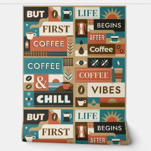 Kleurrijke koffie citaten behang