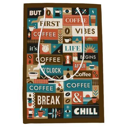 Kleurrijke koffie citaten medium cadeauzakje (Voorkant)