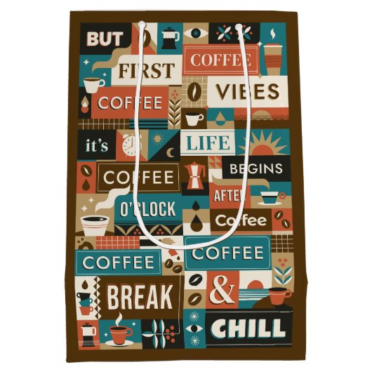 Kleurrijke koffie citaten medium cadeauzakje (Achterkant)