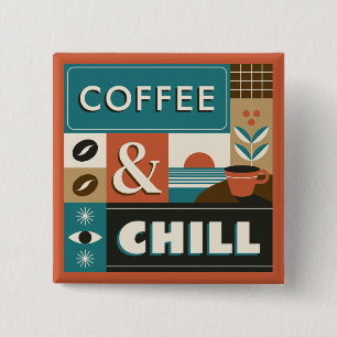 Kleurrijke koffie citaten vierkante button 5,1 cm