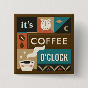 Kleurrijke koffie citaten vierkante button 5,1 cm