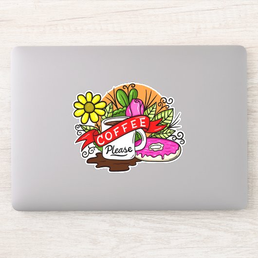 Kleurrijke koffie en donut sticker (Computer)
