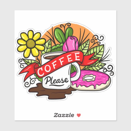 Kleurrijke koffie en donut sticker (Vel)
