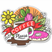 Kleurrijke koffie en donut sticker (Voorkant)