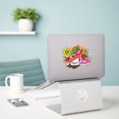 Kleurrijke koffie en donut sticker (Laptop op bureau)