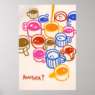 Kleurrijke koffiekopjes poster, keuken citaatprint poster