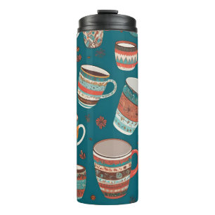 Kleurrijke koffiekoppen thermosbeker