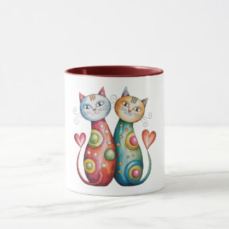 Kleurrijke koffiemok met een paar liefhebbende kat mok