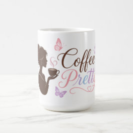 Kleurrijke koffiemok met het coffee pretty logo