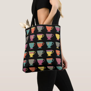 Kleurrijke koffiemokken, traditionele theekoppen tote bag