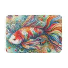Kleurrijke Koi Fish Whimsical Waterverf Sinaasappe Badmat