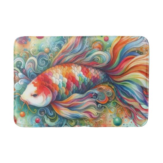 Kleurrijke Koi Fish Whimsical Waterverf Sinaasappe Badmat (Voorkant)