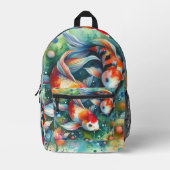 Kleurrijke Koi Fish Whimsical Waterverf Sinaasappe Bedrukte Rugzak (Voorkant)