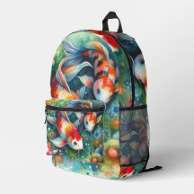 Kleurrijke Koi Fish Whimsical Waterverf Sinaasappe