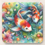 Kleurrijke Koi Fish Whimsical Waterverf Sinaasappe Bier Onderzetter (Voorkant)