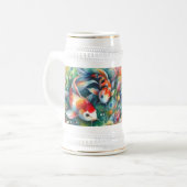Kleurrijke Koi Fish Whimsical Waterverf Sinaasappe Bierpul (Voorkant links)