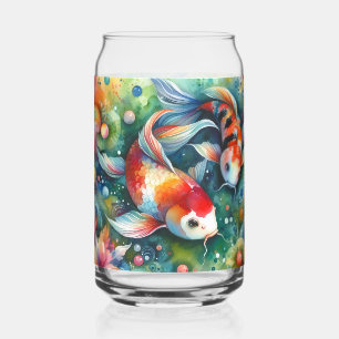 Kleurrijke Koi Fish Whimsical Waterverf Sinaasappe Blikvorm Glas