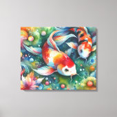 Kleurrijke Koi Fish Whimsical Waterverf Sinaasappe Canvas Afdruk (Voorkant)