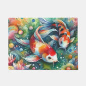 Kleurrijke Koi Fish Whimsical Waterverf Sinaasappe Deurmat (Voorkant)
