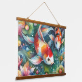 Kleurrijke Koi Fish Whimsical Waterverf Sinaasappe Hangend Wandkleed (Gebogen)