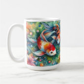 Kleurrijke Koi Fish Whimsical Waterverf Sinaasappe Koffiemok (Links)