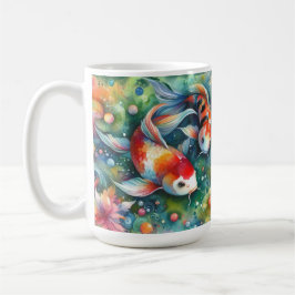 Kleurrijke Koi Fish Whimsical Waterverf Sinaasappe Koffiemok