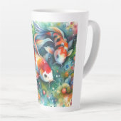 Kleurrijke Koi Fish Whimsical Waterverf Sinaasappe Latte Mok (Rechterhoek)