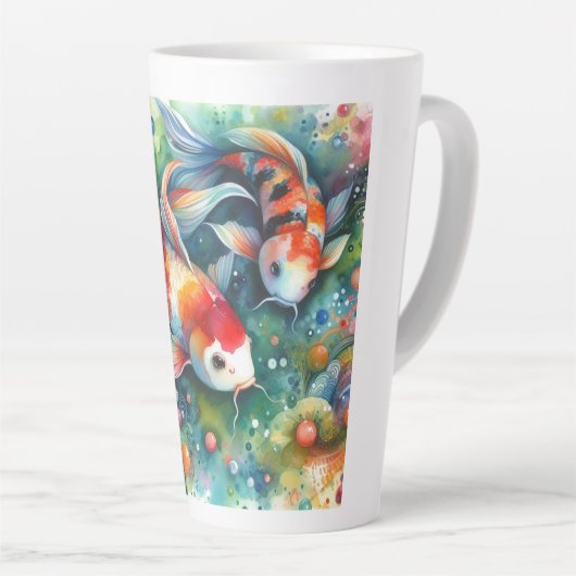Kleurrijke Koi Fish Whimsical Waterverf Sinaasappe Latte Mok (Rechterhoek)