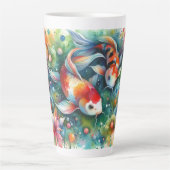 Kleurrijke Koi Fish Whimsical Waterverf Sinaasappe Latte Mok (Voorkant)