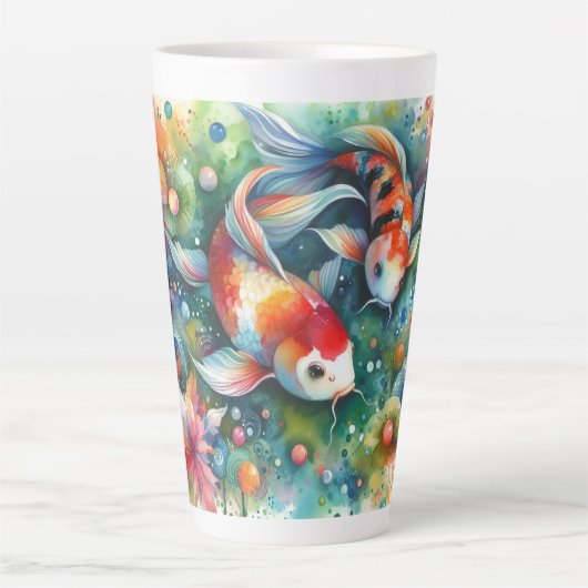 Kleurrijke Koi Fish Whimsical Waterverf Sinaasappe Latte Mok (Voorkant)