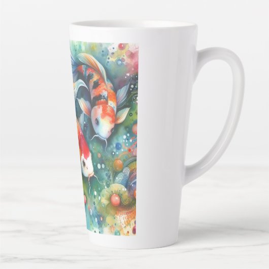 Kleurrijke Koi Fish Whimsical Waterverf Sinaasappe Latte Mok (Rechts)