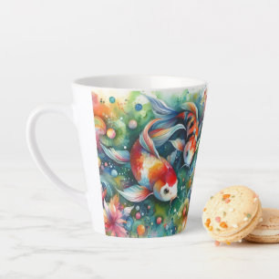Kleurrijke Koi Fish Whimsical Waterverf Sinaasappe Latte Mok