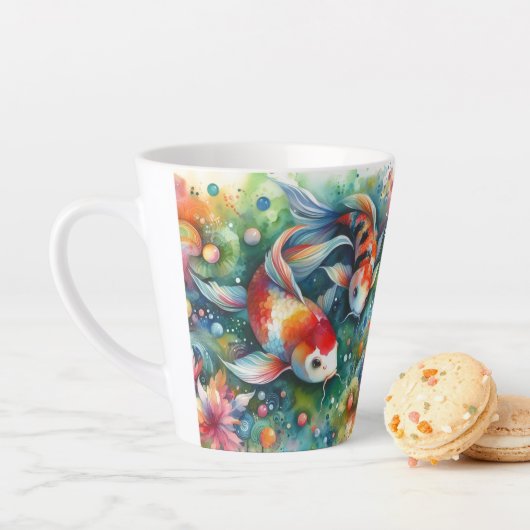 Kleurrijke Koi Fish Whimsical Waterverf Sinaasappe Latte Mok (In situ)