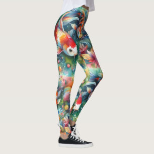 Kleurrijke Koi Fish Whimsical Waterverf Sinaasappe Leggings