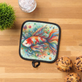 Kleurrijke Koi Fish Whimsical Waterverf Sinaasappe Pannenlap