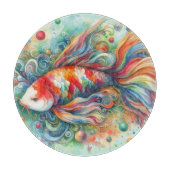 Kleurrijke Koi Fish Whimsical Waterverf Sinaasappe Snijplank (Voorkant)
