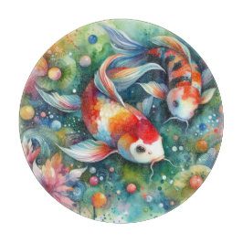 Kleurrijke Koi Fish Whimsical Waterverf Sinaasappe Snijplank