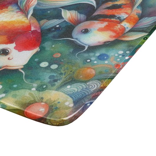 Kleurrijke Koi Fish Whimsical Waterverf Sinaasappe Snijplank (Hoek)